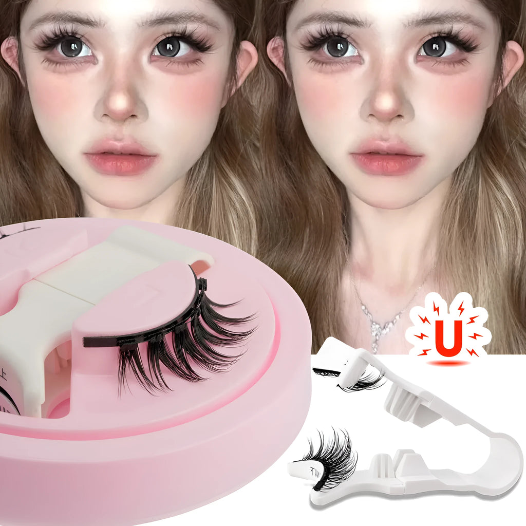 Reusable waterproof glue-free false eyelashes in artificial fibre with thick natural appearance