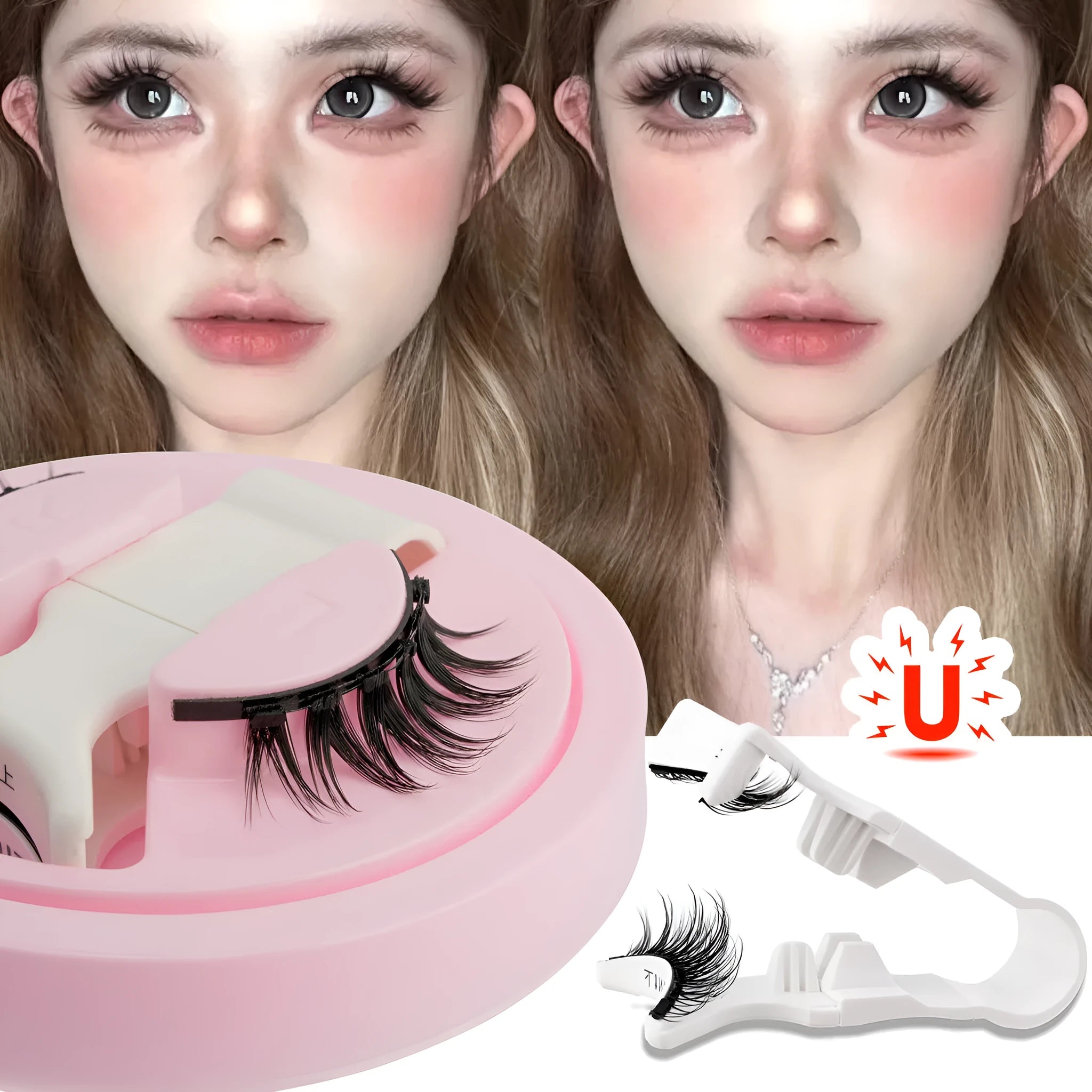 Reusable waterproof glue-free false eyelashes in artificial fibre with thick natural appearance