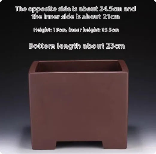 Square purple clay succulent bonsai pot with classical design showing clean lines and natural clay finish
