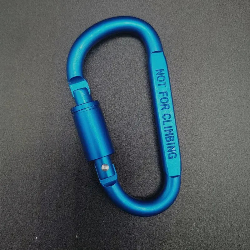 Aluminium D-type locking carabiner with 8cm flat profile in bright colour options
