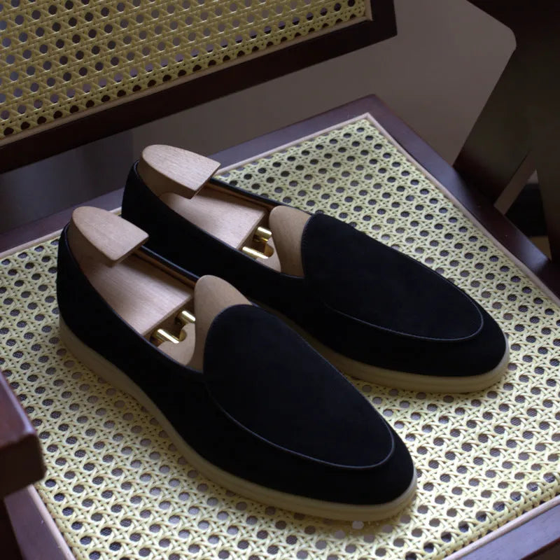 British handmade full grain leather men's loafers in brown with a low-cut design and TPR sole.