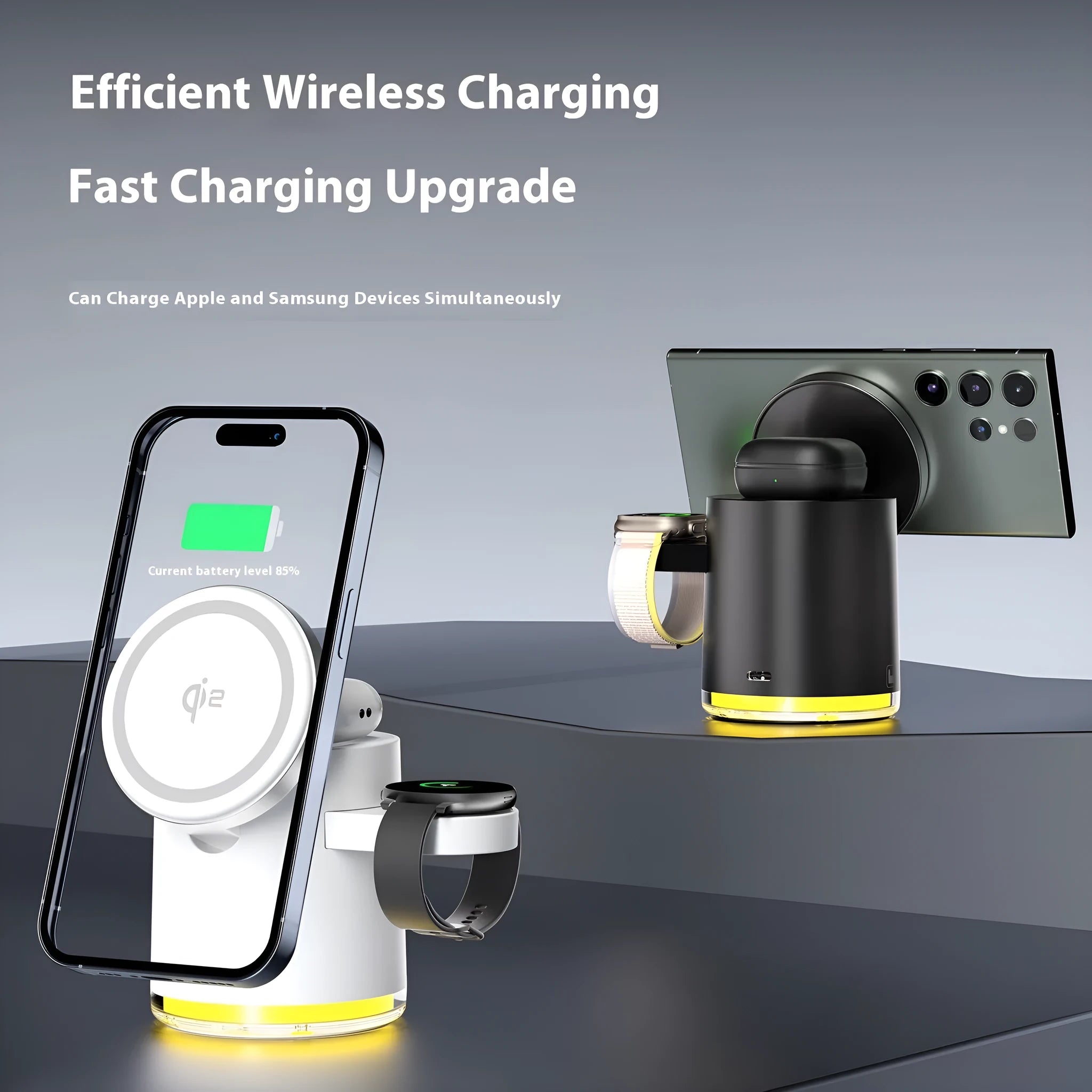 C16 portable magnetic three-in-one wireless folding charger in ivory white or black