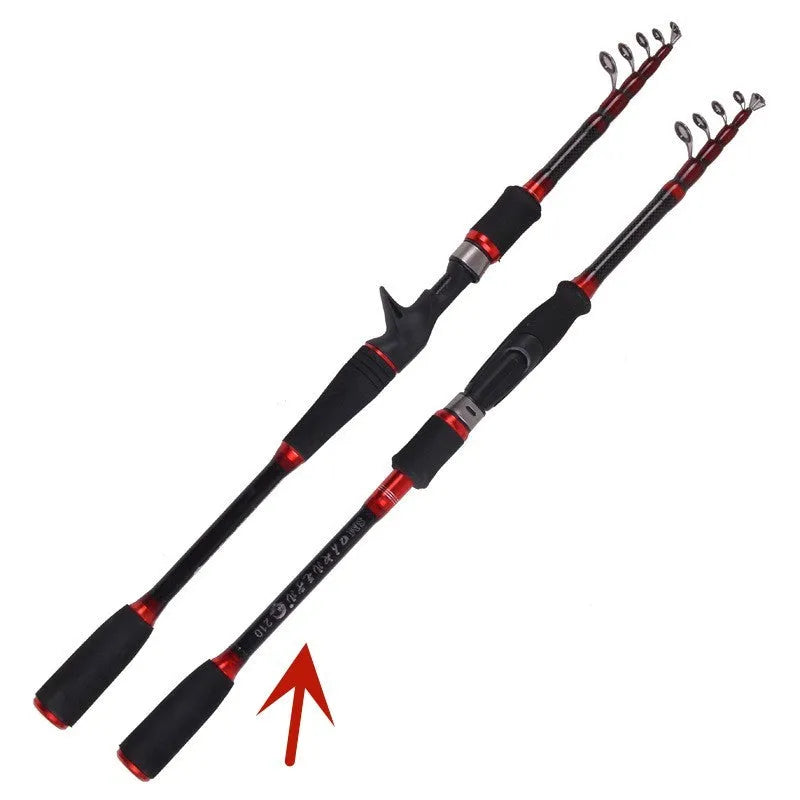 MH shrinking carbon fishing rod with straight shank handle collapsed to 60cm for portable storage