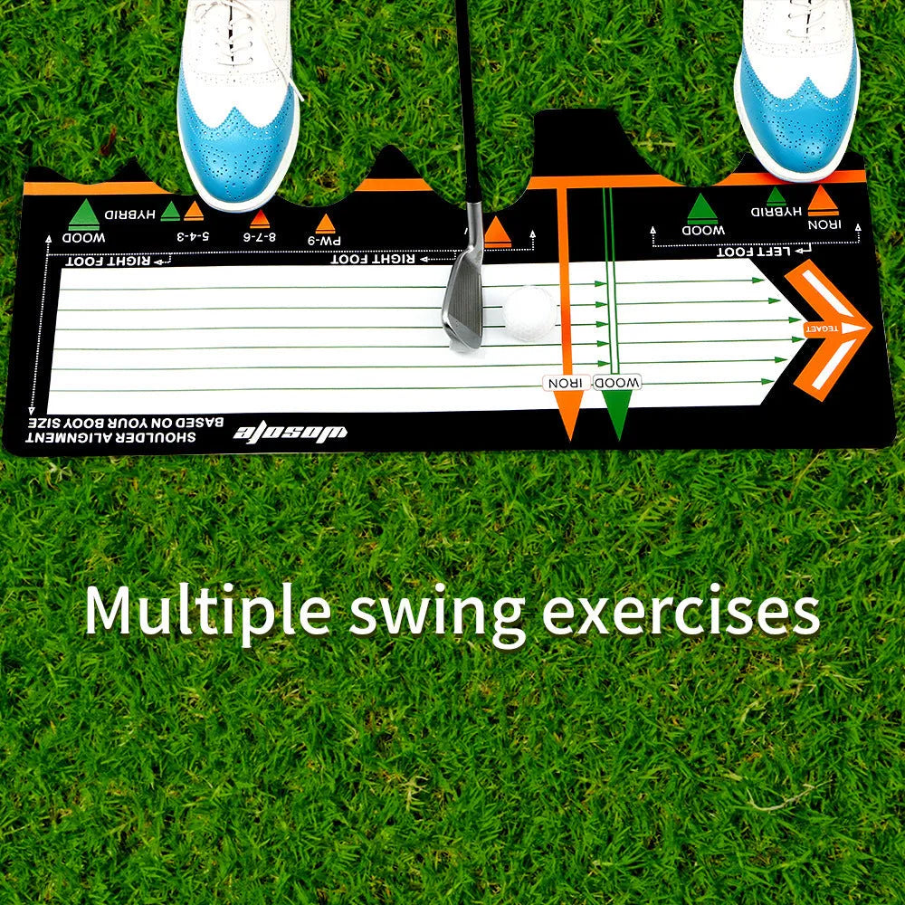 Black neoprene golf swing positioning pad for stance correction and alignment training