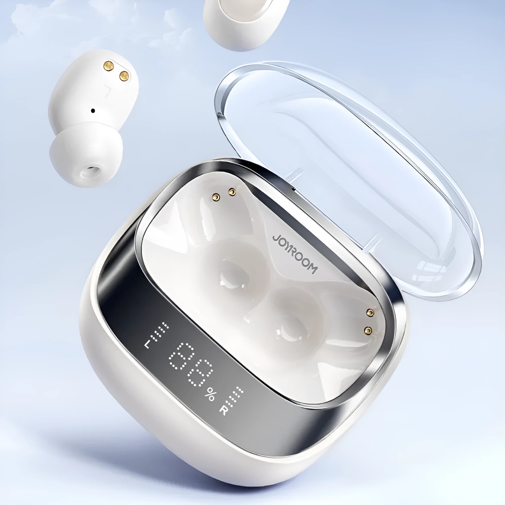 Dawn White and Starry Sky Black wireless noise cancelling in-ear headphones with charging case.