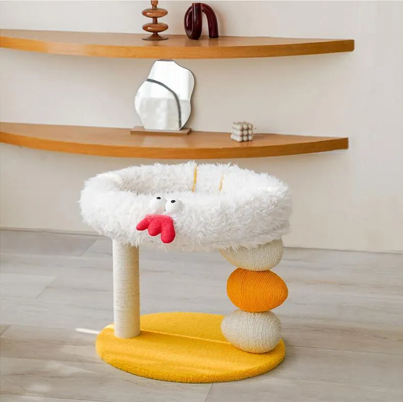 Yellow multifunctional cat climbing frame with jute rope scratching post, non-drop crumbs design, 40x49x43cm