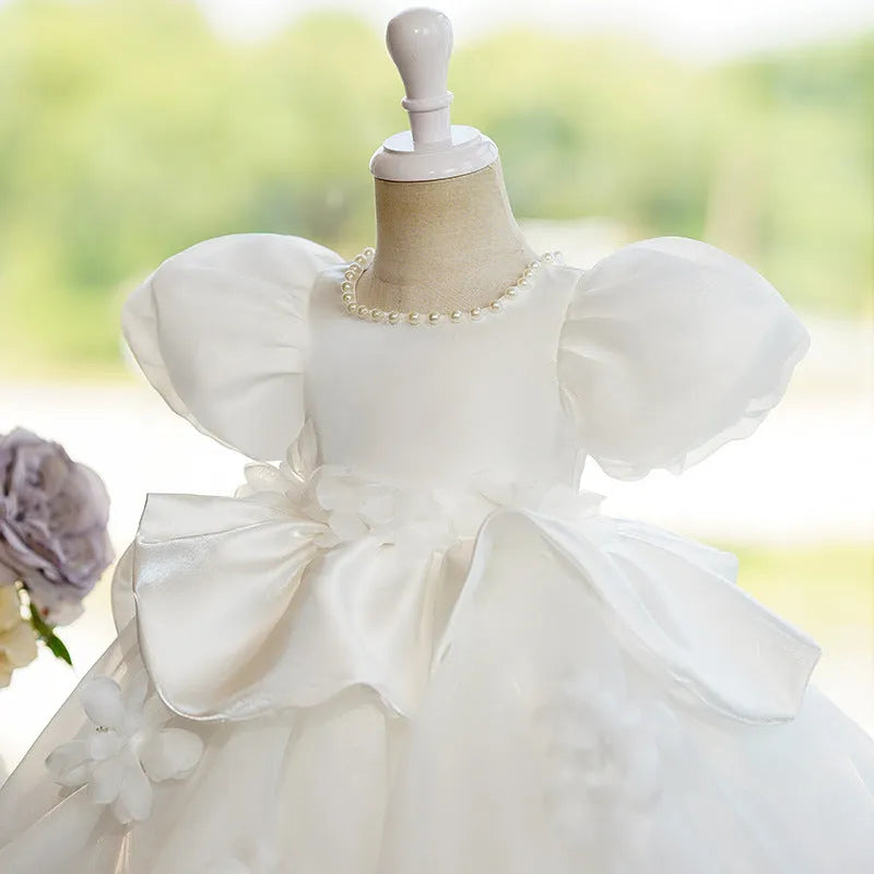 White polyester princess style girls piano performance dress suitable for height 80cm to 130cm