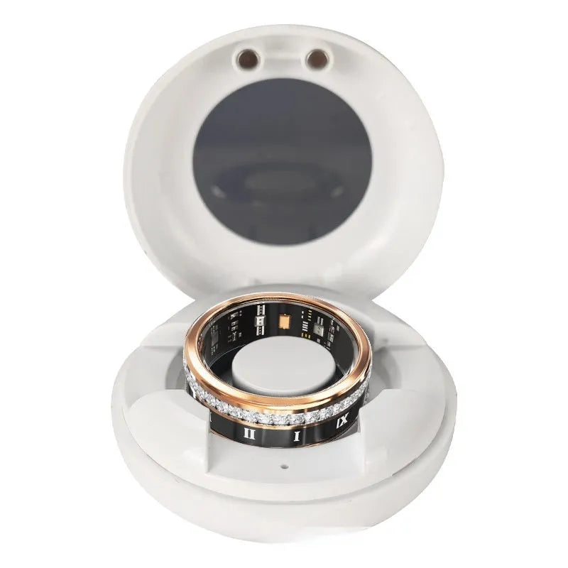 Diamond-inlaid smart ring with blood oxygen monitoring in gold and silver colour options