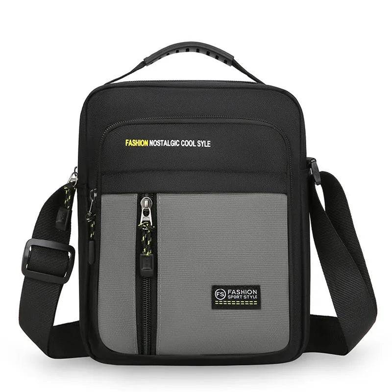 Men's nylon crossbody messenger bag with sewing thread detailing in green colour