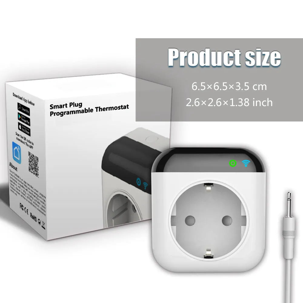 White Tuya smart temperature control socket with US three-hole outlet and temperature sensor probe