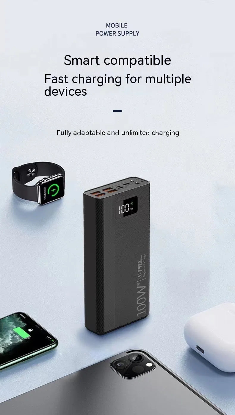 Large capacity power bank portable charger in black or white plastic housing