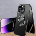 Magnetic phone case with anti-peep clip for iPhone 12 to 15, shown in multiple colour options.