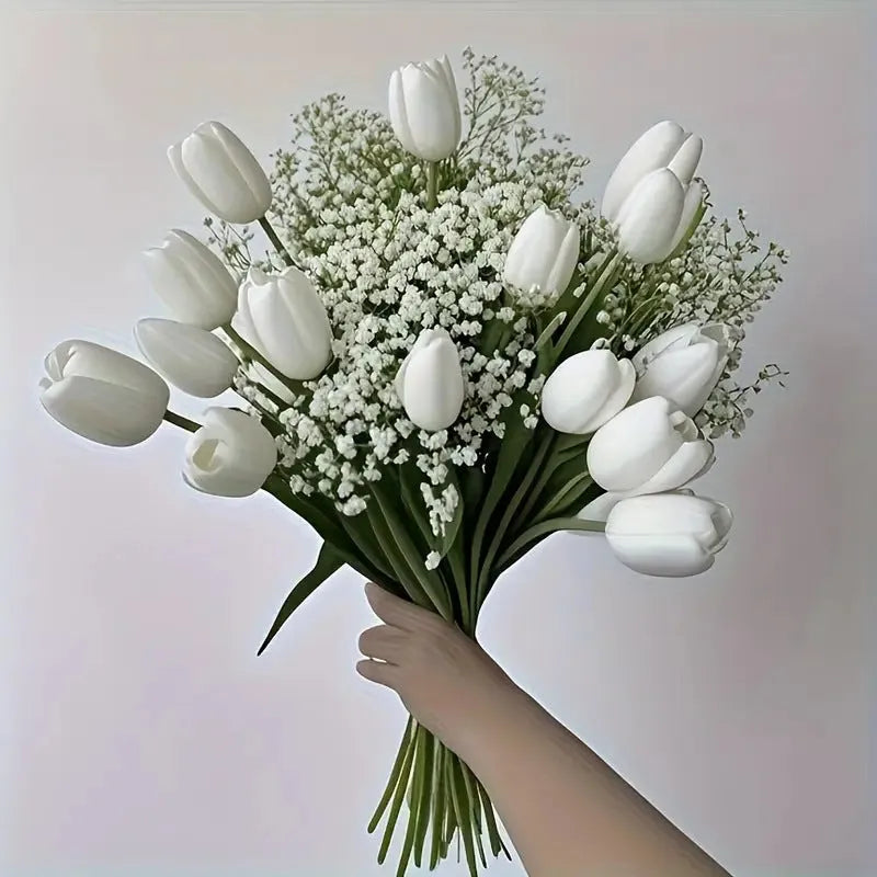 Tulip starry combination artificial flower bridal bouquet thirty piece set plastic flocked blooms photography prop
