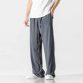 Men's beige bamboo fibre straight leg trousers with cropped length and drawstring waistband