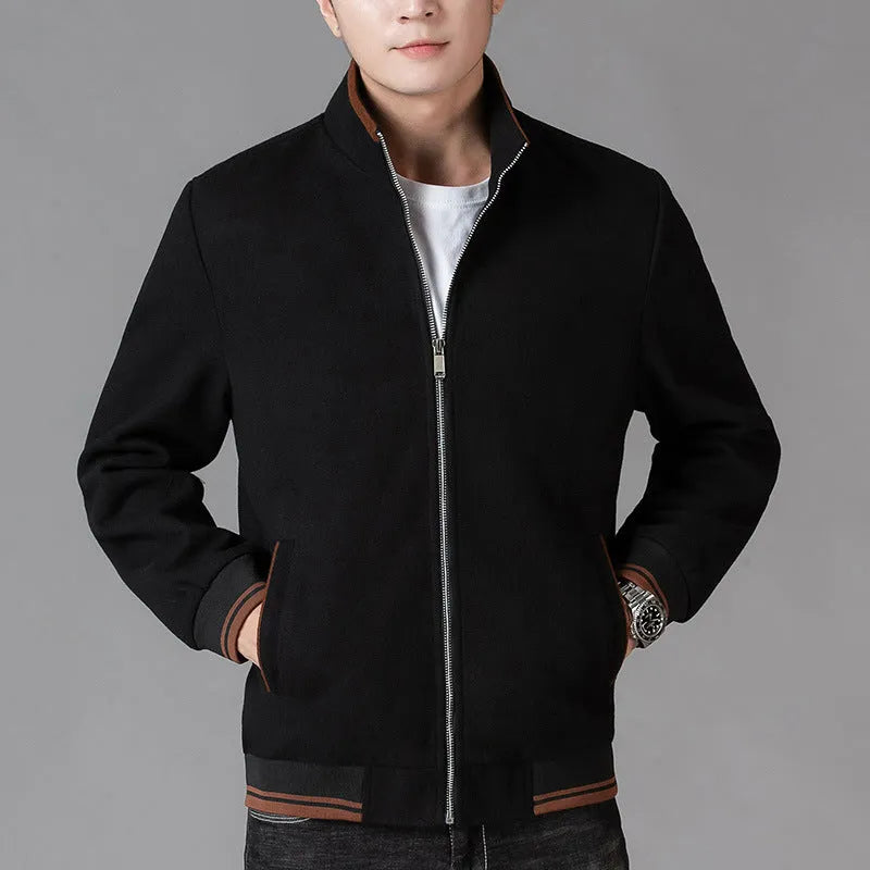 Men's autumn wool fleece jacket in sports style with long sleeves shown in grey colour