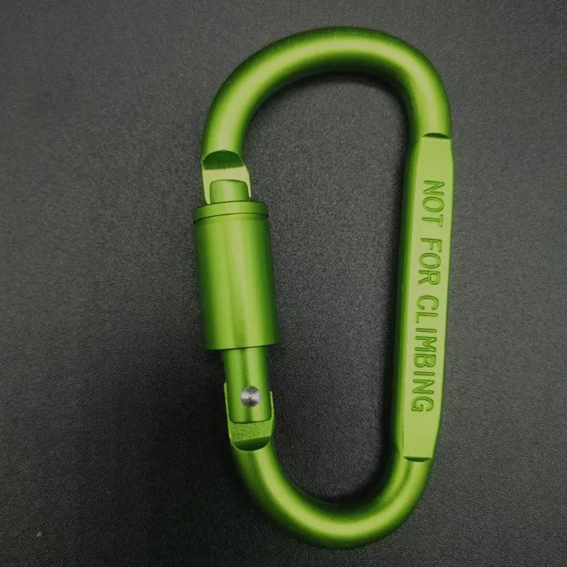 Aluminium D-type locking carabiner with 8cm flat profile in bright colour options