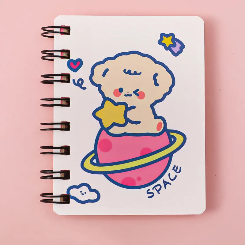 Astronaut-themed flipper notebook measuring 10.5cm by 8cm with space design cover options