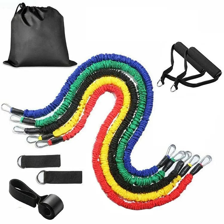 Multi-functional TPE resistance tube 11-piece set with 1.2m length and climbing hooks for home fitness