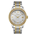 Fashionmonger automatic mechanical watch with luminous hands on wrist showing gold case and black dial