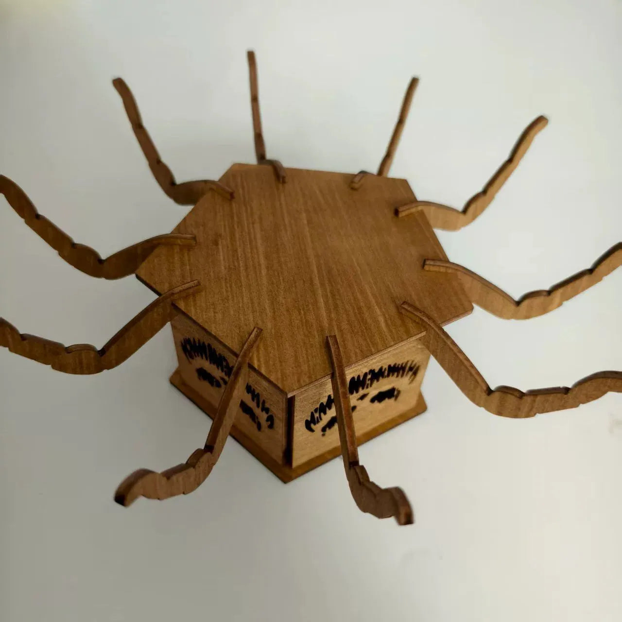 Wooden spider lantern candlestick Halloween decoration measuring 21x8.5cm