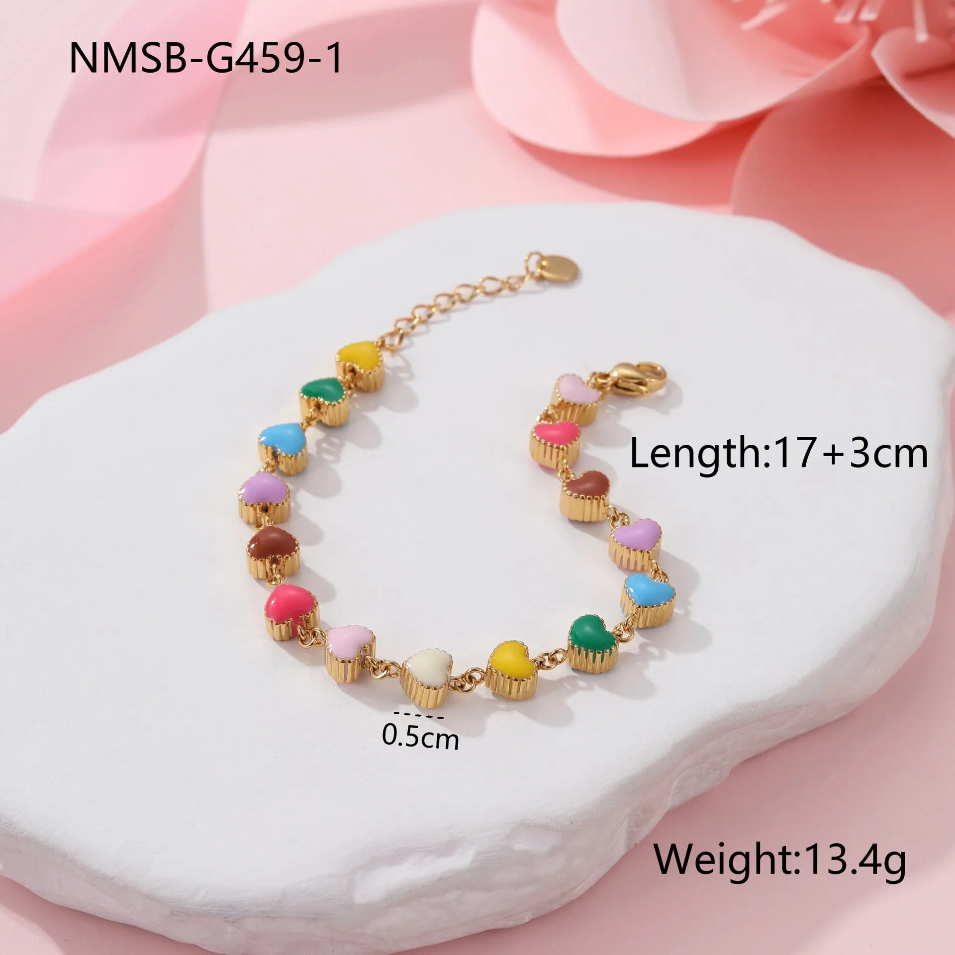 Women's heart-shaped titanium steel bracelet with 18K gold electroplating in gold or steel colour options