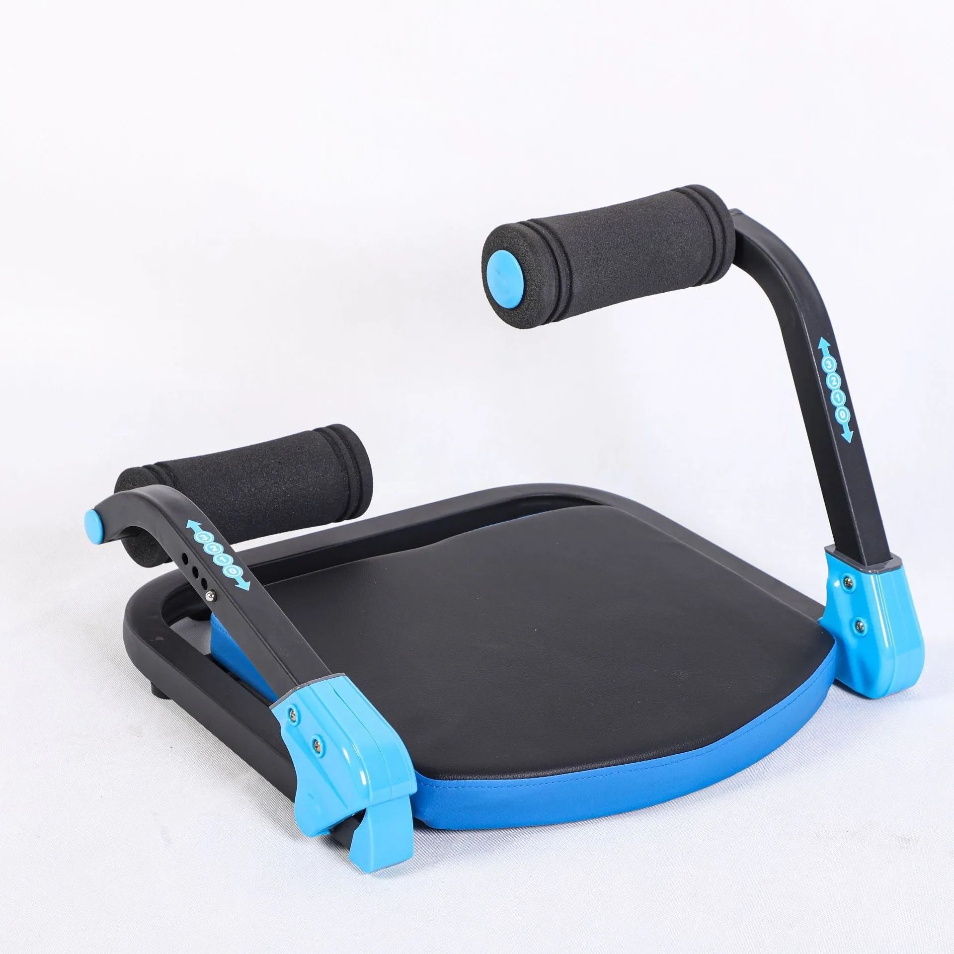 Mini abdominal trainer device in sky blue or red colours for home and office fitness