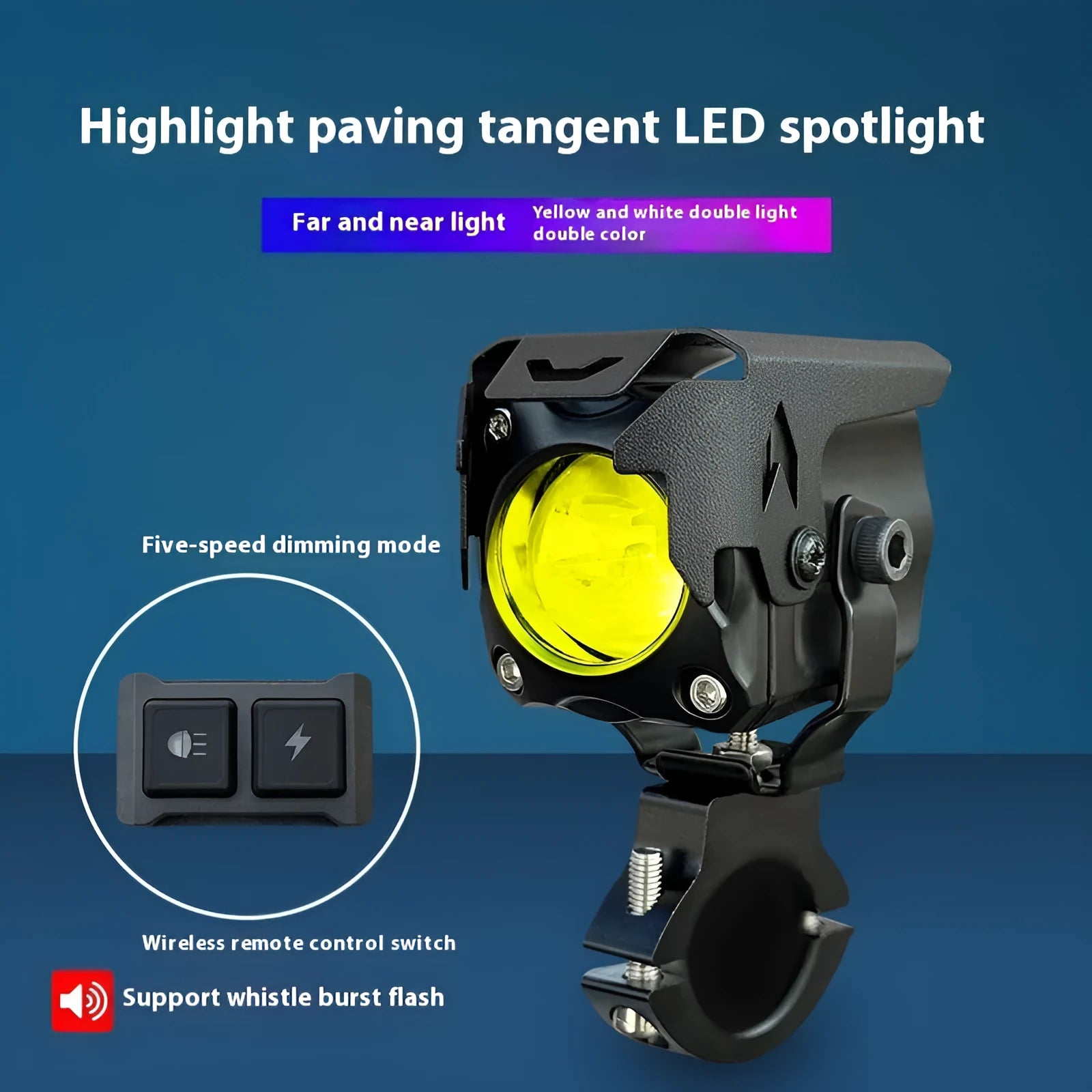 Motorcycle LED spotlight kit with tangent lens for electric vehicle modifications