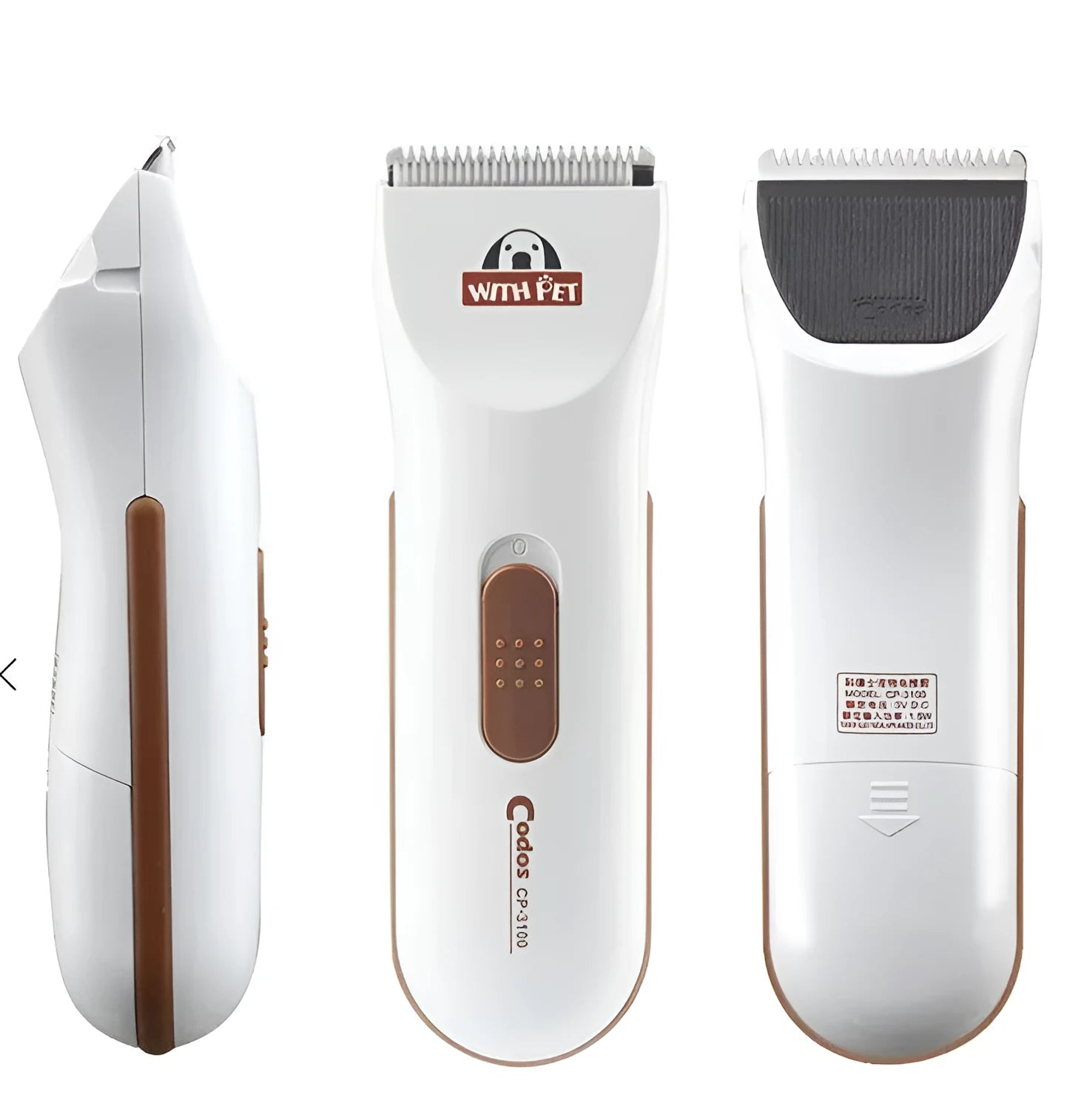 White electric pet hair clipper with ceramic blade for grooming cats and dogs