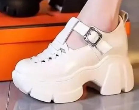 Women's Roman style satin pumps with chunky wedge heels in black and white colour options