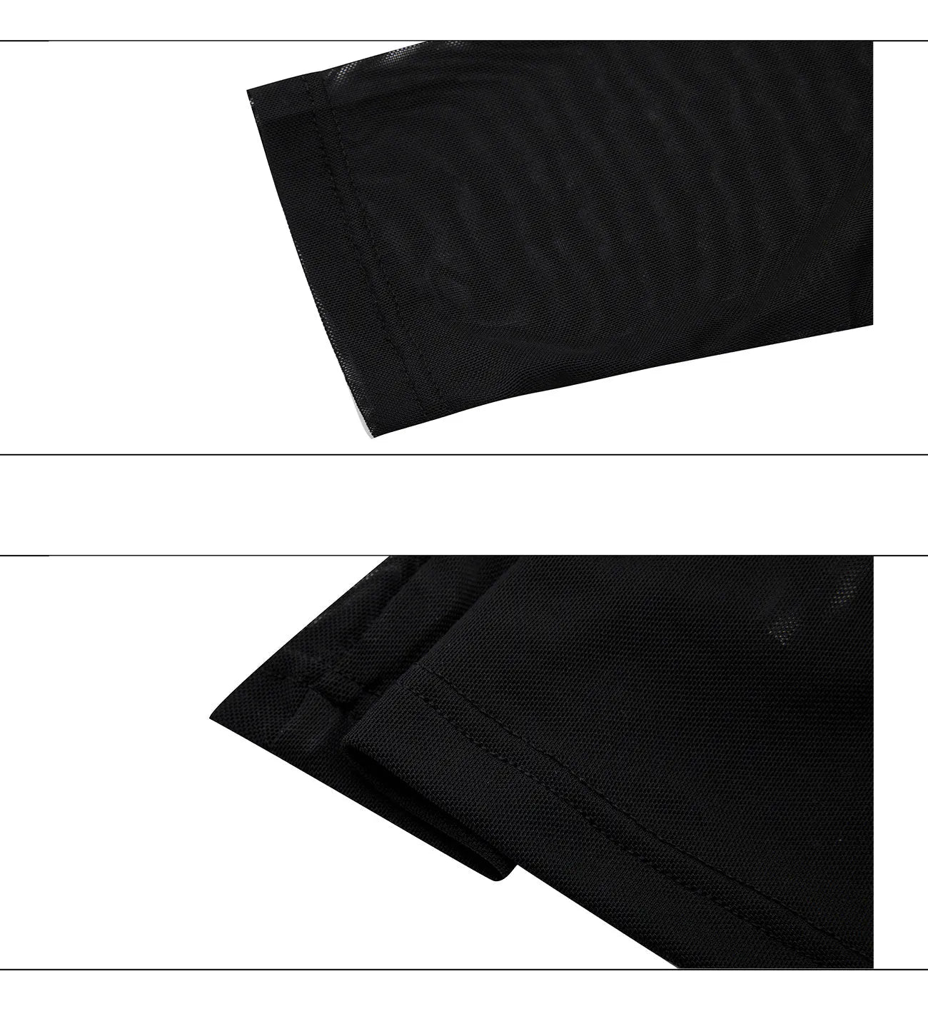 Man wearing a black slim fit long sleeve mesh base layer shirt.