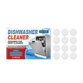 Pack of twelve white dishwasher cleaning tablets for appliance descaling and cleaning