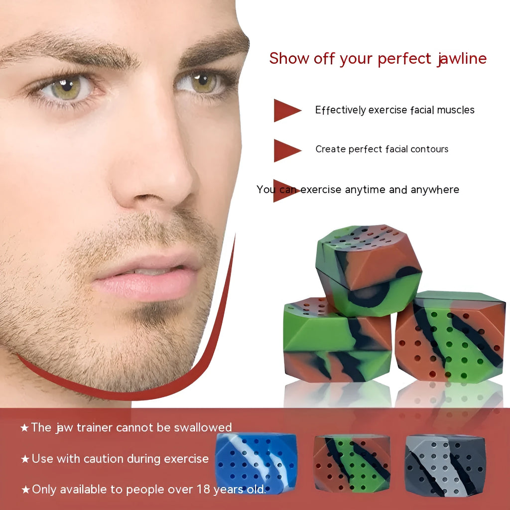 Two camouflage pattern silicone facial exercise balls for jaw training in transparent box
