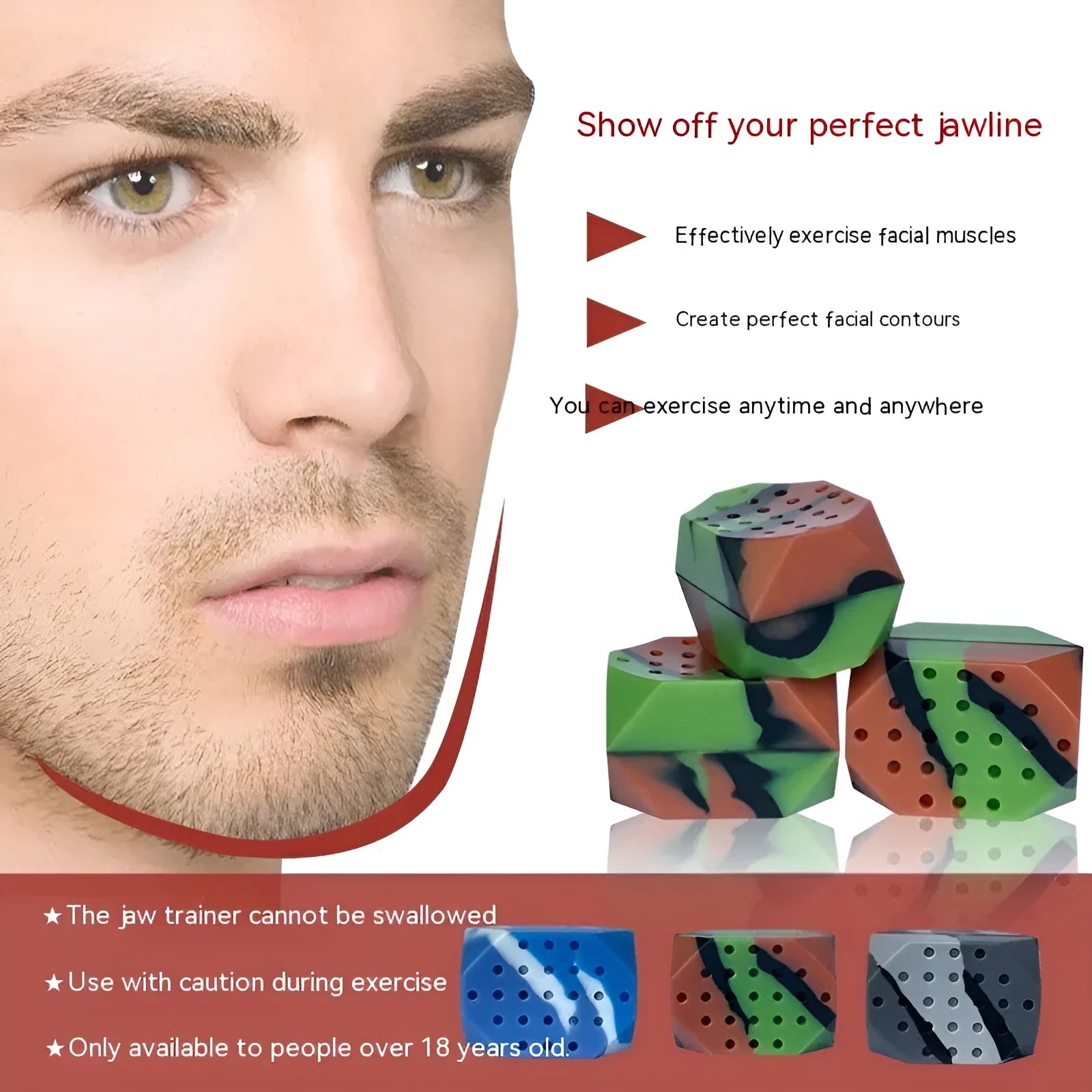 Two camouflage pattern silicone facial exercise balls for jaw training in transparent box