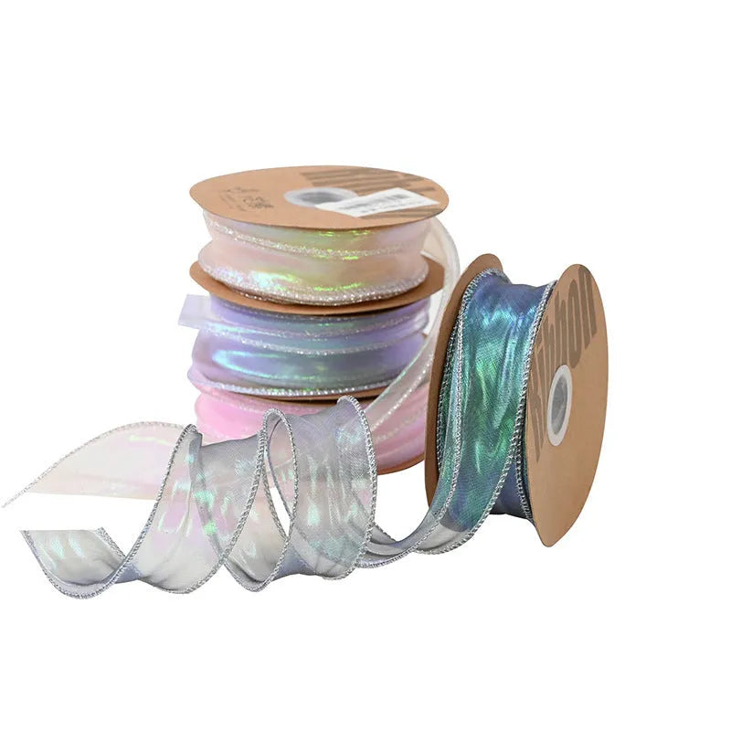Mesh fishtail yarn floral wave ribbon roll in 4cm width for DIY crafts and bouquet decoration