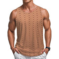 Round neck loose vest in solid colour polyester fibre, available in khaki, white, and black, sizes M to 3XL
