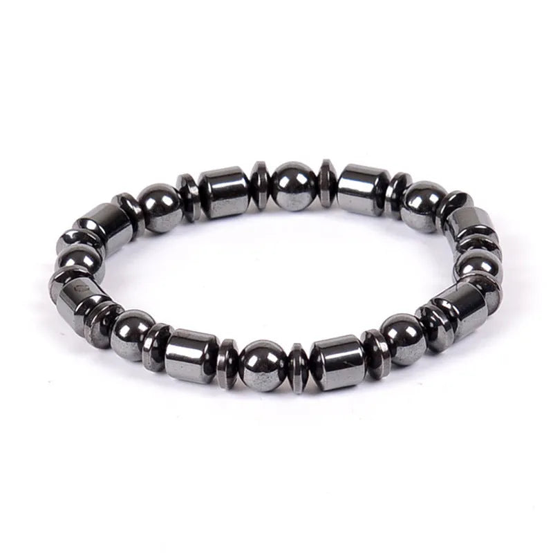Black pentagram pattern magnetic therapy bracelet with stretch band and stone beads
