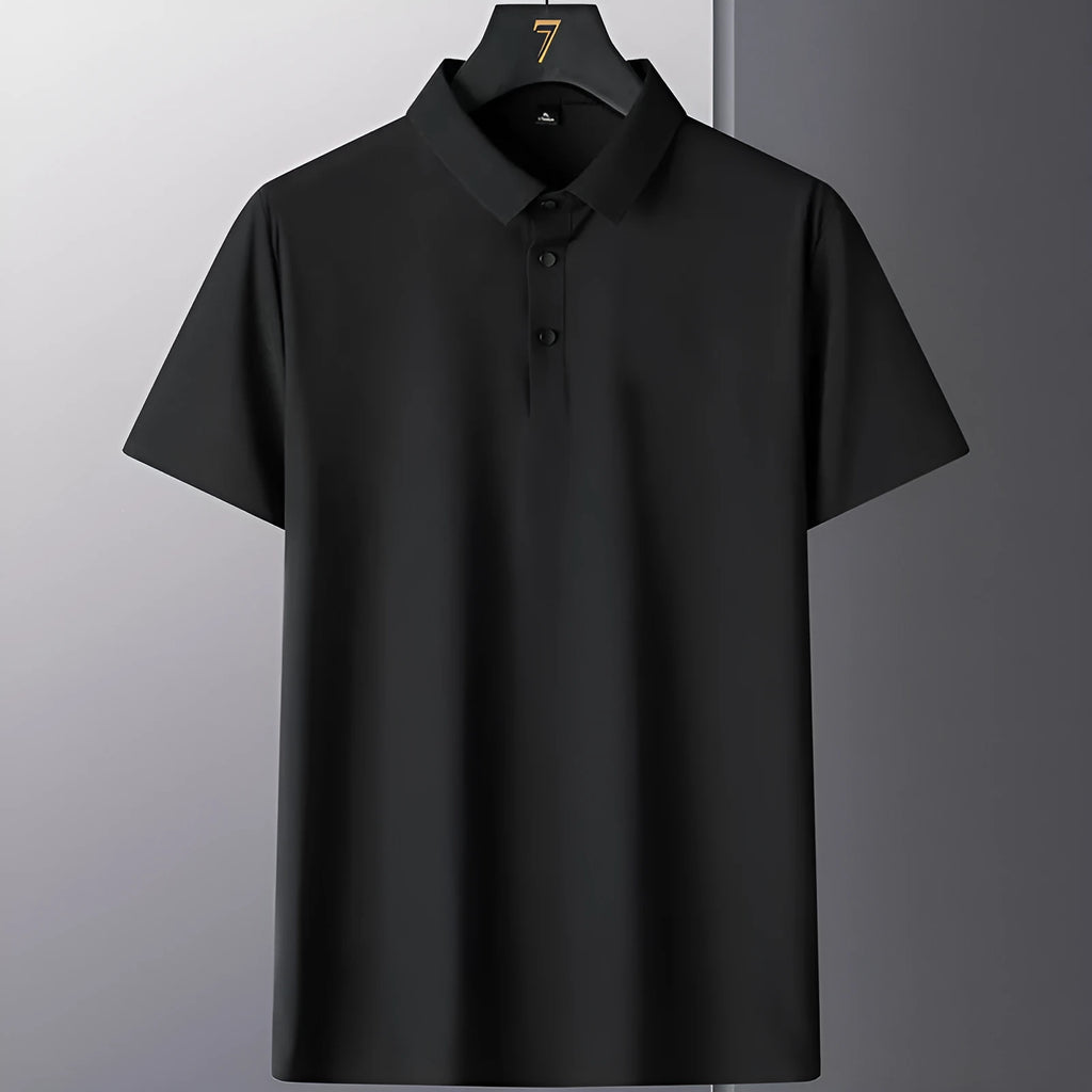 Men's non-ironing solid colour short sleeve business casual top on a hanger