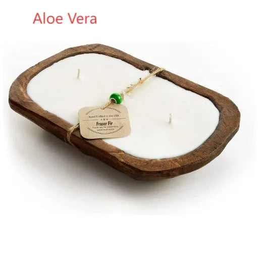 Wooden basin soy wax aromatherapy candle with triple wick and lavender scent option