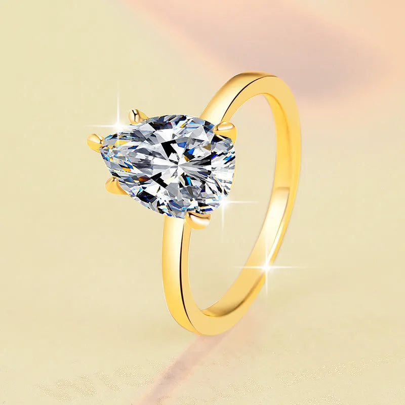 Pear-shaped moissanite ring silver water drop design casual style