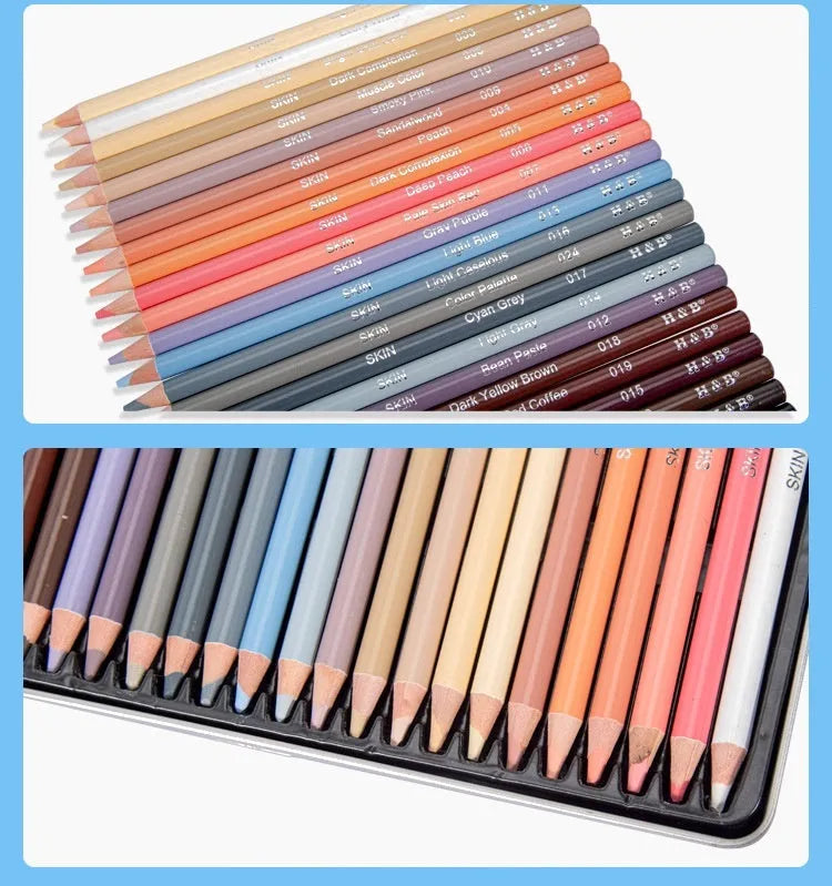 24 skin colour pencils for portrait art stored in a round metal iron box