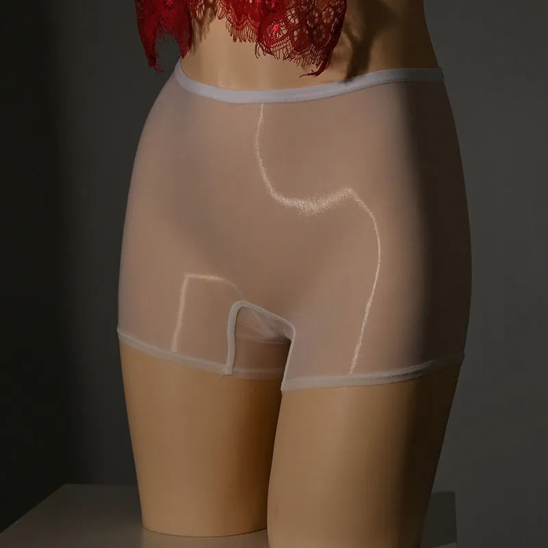 Men's shiny underwear stockings in seamless open style with mid waist design