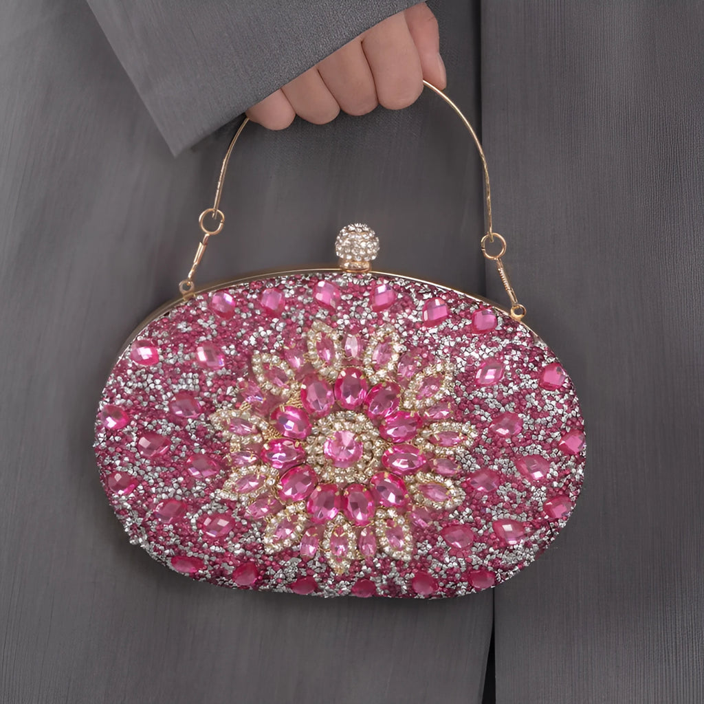 Personalized banquet women's handbag in gold with rhinestones and metal hardware, 20x15x5cm retro evening clutch