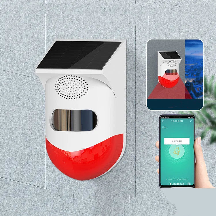 Solar-powered infrared security alarm with GSM wireless communication for outdoor property protection