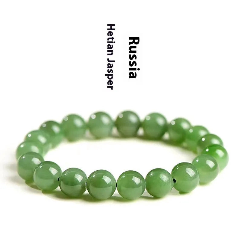 Natural jasper bead bracelet handcrafted from Hetian jade with polished stones
