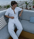 Printed zipper sweater jacket suit with 3D pattern and matching trousers in street hipster style
