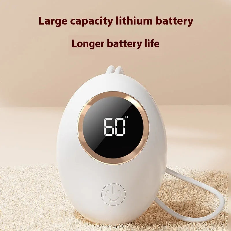 USB-powered hand warmer and power bank unit with a digital display in various colours.