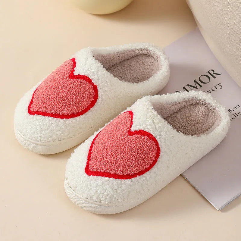 Women's plush home slippers with PVC sole in mushroom colour with round toe design