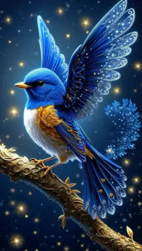 Handmade blue bird diamond painting on 60x100cm canvas with rhinestone crystals