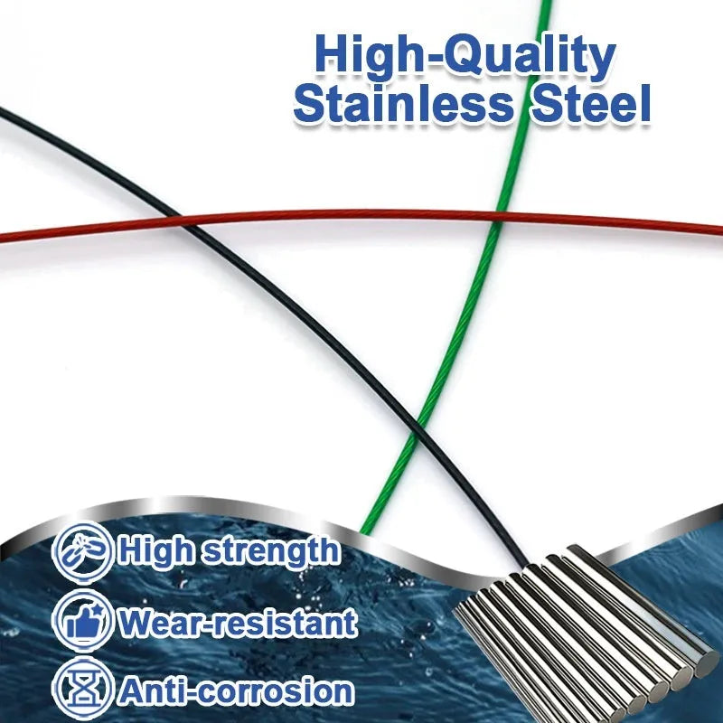 Set of 10 green anti-bite steel wire fishing accessories with double buckle pins, each 54cm long