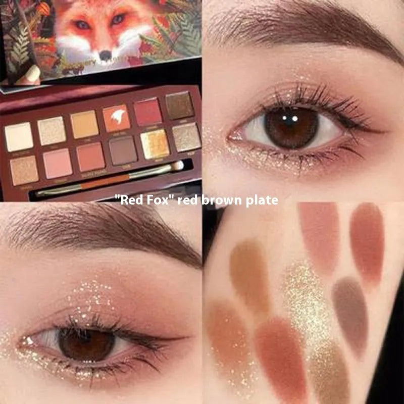 Explorer twelve-colour animal eye shadow palette showing golden tiger, red fox, and spotted tiger designs